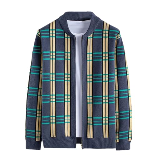 Men’S Striped Pattern Cotton Blend Knitted Cardigan V-Neck Long Sleeve Full Zip Casual Slim Sweater