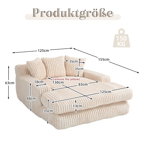 ZYLOYAL10 Cord-Schlafsofa Cloud Couch mit 3 weichen Kissen, bequemes Einzelsitz-Bodensofa für Wohnzimmer Wohnung Büro (Beige)