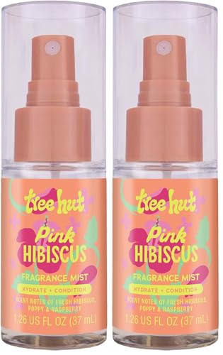 Image of Tree Hut Mini Pink Hibiscus Fragrance Mist, Hydrating Alcohol-Free Hair & Body Spray with Shea Butter, Refreshing Perfume Mist for Scent Layering, Travel Size, 1.26 fl oz (Pack of 2)