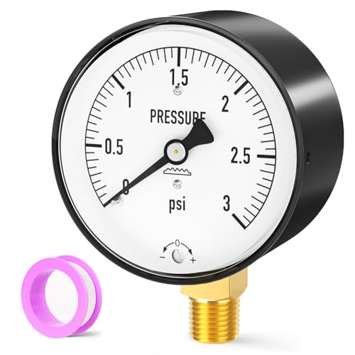 Image of 0-3PSI Diaphragm Type Capsule Low Pressure Gauge 2-1 /3 inch Dial Size, 1 /4 inch NPT Lower Mount, Adjustable Water Column Gauge, for Pressure Testing with Air, Gas, Water, and Other Liquids
