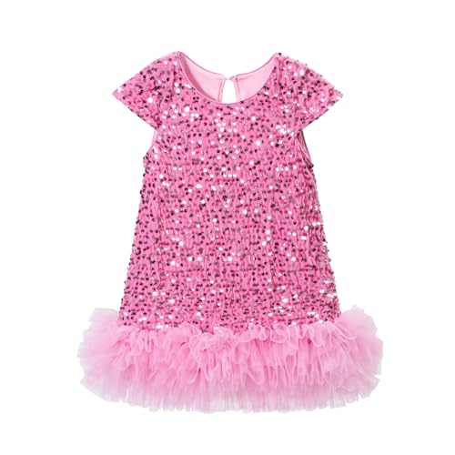 Tutu.kk Toddler Girls Sequin Dress A-Line Sparkly Short Sleeve Wedding Party Gown Dresses for Girls Pink 4-5T