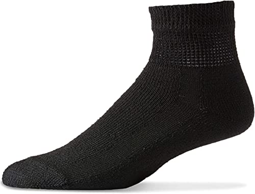 Mdr Diabetic Quarter Length Crew Socks (12 Pair Pack) Seamless Cotton Blend Made In Usa (Black, 13-15) #TOP2