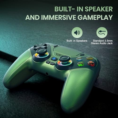 Image of Gamrombo LED Wireless Controller for PS5, Compatible with PS5 Pro /Slim /PC, Dual Vibration, Macro /Turbo Function, 3.5mm Audio Jack, 6-Axis Motion Control Gamepad with Speaker - Chromatic Teal