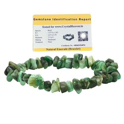 Image of Certified Emerald Bracelet for Women Men with Healing Crystal and Reiki Stone - Beautiful Gemstone Beaded Bracelet for Balance, Harmony & Positive Energy (Chips Stone Beads)