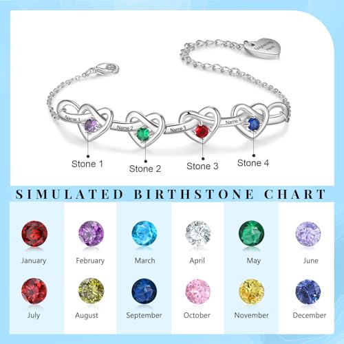 Personalized Birthstone Bracelets for Women Infinity Love Heart Charm Name Bracelet with 1-8 Birthstones Jewelry Mothers Day Gifts for Mom Daughter Wife Grandma3