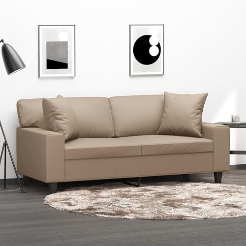 HETFTJN Canapé 2 places en cuir synthétique - Marron cappuccino - 174 x 77 x 80 cm - Design moderne - Structure en métal robuste - Coussin décoratif -...