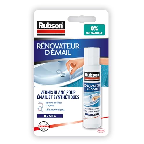 Rubson - Rénovateur d'Émail (flacon de 12 ml avec pinceau applicateur) – Vernis blanc pour recouvrir éclats et rayures sur émail et synthétiques –...