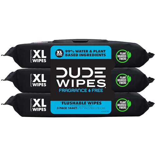 Dude Wipes Flushable Wet Wipes Dispenser (3 Packs 48 Wipes), Unscented Wet Wipes With Vitamin-E & Aloe For At-Home Use, Septic And Sewer Safe