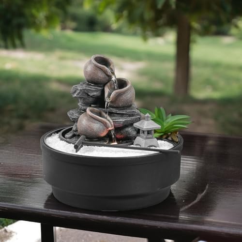 Zimmerbrunnen für den Garten, Zen, Wasserfall, Glas, buntes LED-Licht, Dekoration für entspannte Atmosphäre, Garten, Zen weißer Sand, Tischbrunnen, geschlossener Kreislauf, H21 cm – Oasis Zen'Light