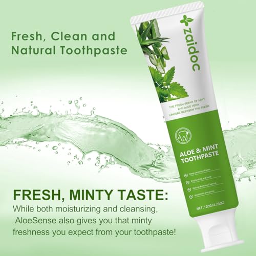 Image of ZAlDOC 2-Pack Aloe Mint Toothpaste, Refreshing Mint Flavor, Daily Toothpaste with Activated Charcoal, Formulated with Botanical Extracts, 4.23 oz*2