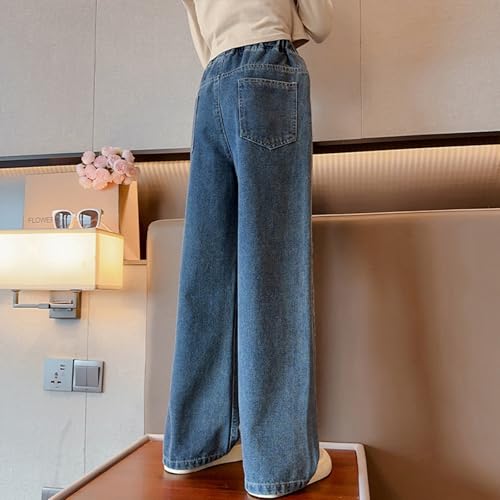 Wide Leg Baggy Pants for Girls Elastic High Waist Straight Leg Trousers Kids Fall Washed Casual Jeans with Pokets3