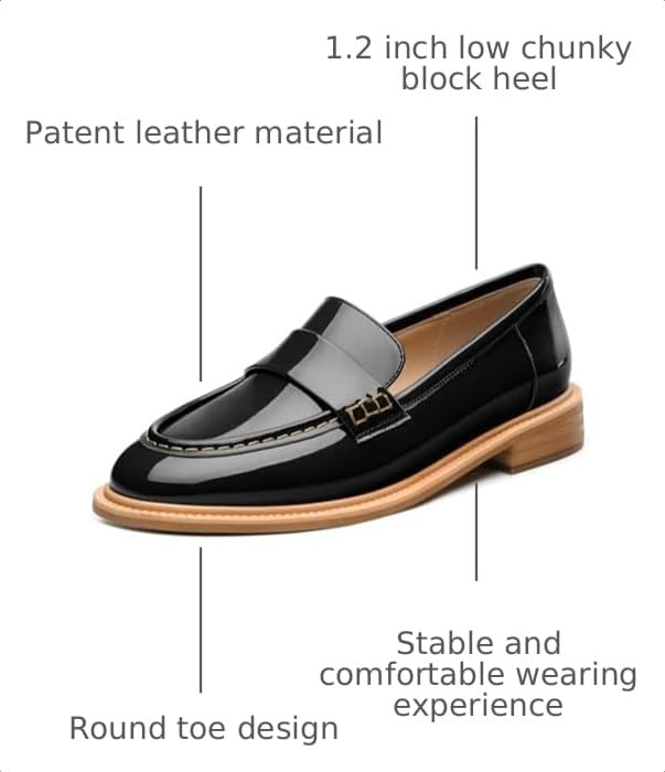 Image of JUSTDANNI Loafers for Women Slip On Shoes with Round Toe 1.2-Inch Low Chunky Block Heel Patent Comfortable Casual Dress Pump Shoes for Wedding Party Work Shopping Dating