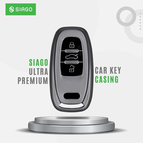 Image of SIAGO TPU Key Cover and Round Key Chain Compatible with Audi A4, A6, A8L, Q5, A5, A7, A8, S5, S7 3 Button Flip Key (Grey)