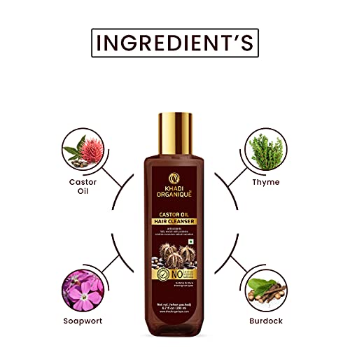 Image of Khadi Organique Castor Oil Hair Cleanser | Protein & Antioxidant Rich Shampoo | Controls Excessive Sebum | Strengthens Hair Follicles | Moisture Lock & Scalp Cleansing | SLS & Paraben Free - 200ml