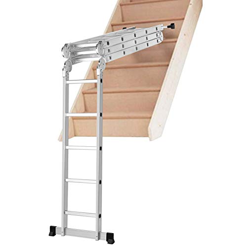 TimmyHouse Multi Purpose 19.5ft Aluminum Telescopic Ladder Heavy Duty Folding Extension