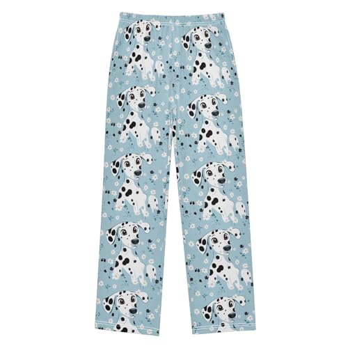 Boys' Pants Cute Dalmatian Dog Flower Blue Long Bottoms Jogger Pants Elastic Waist Trousers with Pockets S-XL