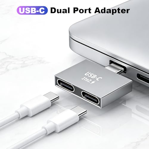 Image of ZORBES USB-C Dual Port Adapter, Type-C 1 to 2 Splitter Converter, Aluminum USB-C Male to Dual USB-C Female Adapter for Multi Device Charging & Data, 26.7x24.3x6.3mm