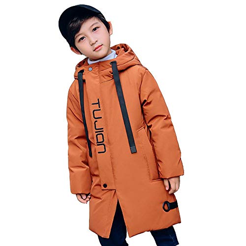 Boys Down Jacket Long Puffer Coat Hooded Snowwear Winter Parka Outwear Brown