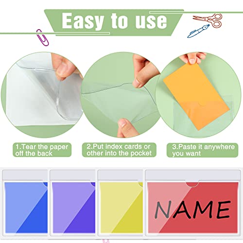 Image of Chinco 30 Pcs Self Adhesive Pockets, Bin Labels for Storage Bins, Clear Pocket Label Sleeves, Plastic Index Card Holder with Top Open for Organizing Bins Box Drawer(3 x 5 Inches)
