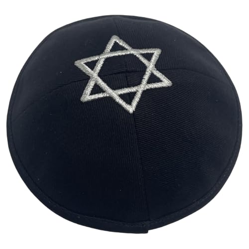 JDPRO LAND Star of Israel Kippah Kipa 6.5Inch Jewish Yarmulke Beanies hat Skull Cap (US Alpha Medium Black)