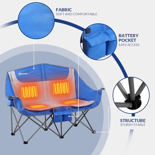 ANTARCTICA GEAR Heated Double Camping Chair, 2-Person Folding Chair with 12V 16000mAh Battery Pack, Heated Portable Loveseat Chair, for Outdoor - Image 7