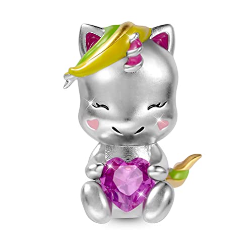 Image of GNOCE Embraces Heart Gemstone Bead Charms 925 Sterling Silver Wolf Fox Bear Husky Hedgehog Astronaut Chihuahua Dinosaur Rabbit Koala Axolotl Angel Tiger Dog Unicorn Cat Jewelry Gift for Women