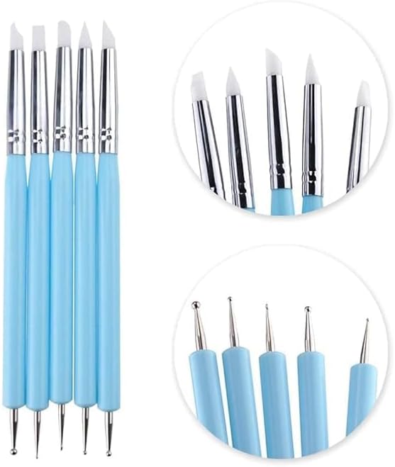 SCHMIDT 5 X 2 Way Ball Styluses Dotting Tool Silicone Color Shaper Brushes Pen for Polymer Clay Pottery Modeling Sculpture Nail Art