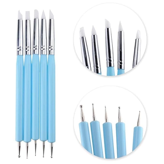 SCHMIDT 5 X 2 Way Ball Styluses Dotting Tool Silicone Color Shaper Brushes Pen for Polymer Clay Pottery Modeling Sculpture Nail Art