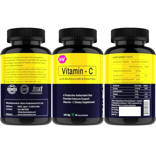Image of Vitamin C Capsules for Immunity & Antioxidant Support by VitaminHaat (Vitamin C with Bioflavonoids-90 Caps)