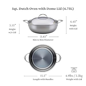 Hestan NanoBond Collection Stainless Steel Dutch Oven Induction Cooktop Compatible 5 Quart