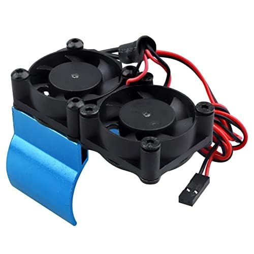 CrazyHobby RC Car Motor Heat Sink Cooling Twin Fan with Thermal Sensor Heatsink for 550 540 Size Motors fit HSP HPI Wltoys Himoto Tamiya Redcat Racing (Blue)