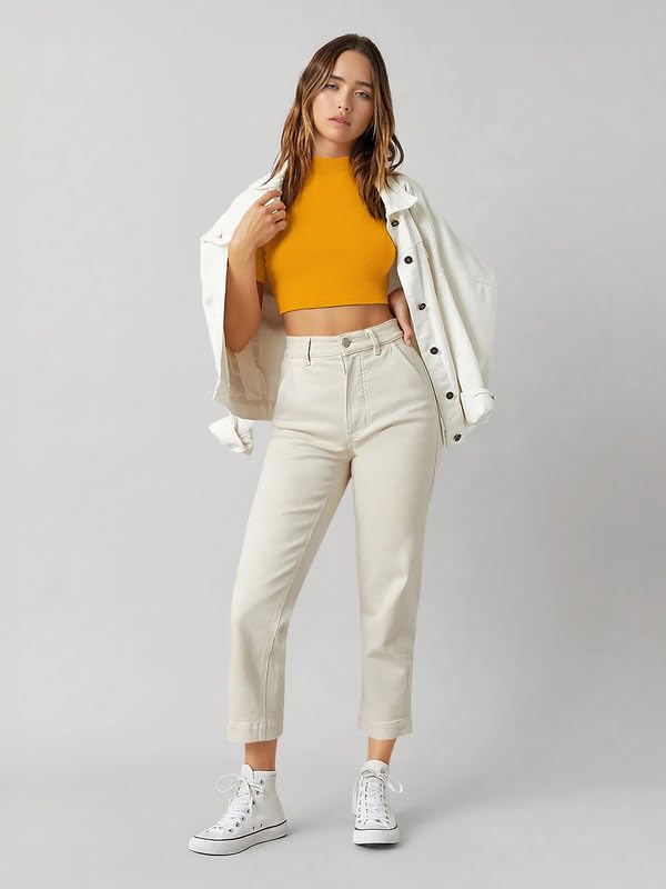 Image of Dream Beauty Fashion Women's High /Turtle Neck Short Sleeves Stylish Casual Crop Top, 17 Inches