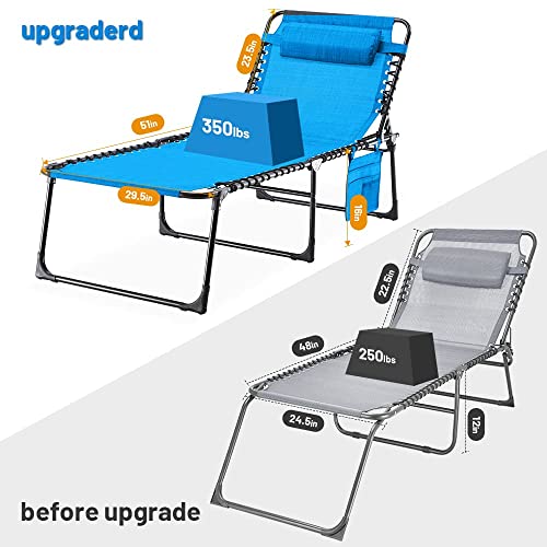 Ezcheer Oversize Folding Chaise Lounge Outdoor, 16 Inch Extra High Patio Camping Sunbathing Recliner, Support 350Lbs Lay Flat Pool Beach Lawn Chair With Storage Bag #TOP2