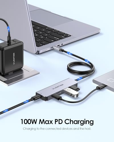 Image of LENTION 5 in 1 USB C Hub 10Gbps, 2ft Long Cable, 4 USB-C 3.2 Gen 2, 100W PD | Fast file transfer for creator & gamer, Stable Driver 3.0, Compatible with macOS, iOS /iPadOS, Windows & ChromeOS (CE31s)