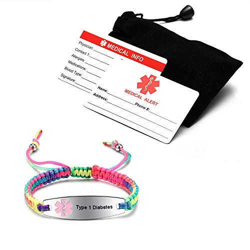 Image of JF.JEWELRY Pre-Engraved Type 1 Diabetes Medical Alert ID Bracelet | Nylon Rope Braided Medical Alert Bracelet, 6.0-8.5 Inches Adjustable