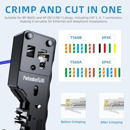 Image of SmartTech Cat5 Cat7 Network Crimping Tool Kit RJ45 RJ11 RJ12 for Cat5 Cat5e Cat6 Ethernet Crimper 20pcs connectors 20 pcs Boots with Wire Stripper Cutter 8p8c 6p6c Telephone And Data Cable Tester