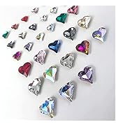 48 PCS New 3D Crooked Peach Heart Nail Rhinestones in 2 Styles, Special-Shaped Peach Heart Crysta...