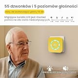SURFOU Bezprzewodowy dzwonek do drzwi, zasięg 400 m, do użytku na zewnątrz, wodoszczelny, z odbiornikiem plug-in z migającymi diodami LED, 5 poziomów głośności, 55 melodii (1 żółty odbiornik + 1 żółty