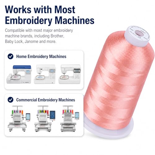Image of Simthread 5500Yds /5000M 40WT Polyester Embroidery Thread Fresh Pink 124 | High-yardage 5000M spool offers smooth feeding and stable 40WT polyester thread for home and commercial embroidery machines.