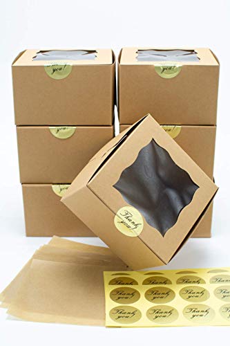 Brown Bakery Boxes - 50 Pack with Display Window for Small Cake, Cookie