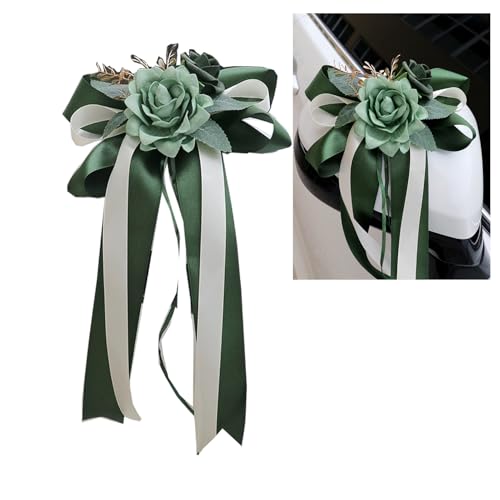 Lot de 4 nœuds de voiture en soie Fleur Mariage Décoration de voiture Simulation Rose Nœud Voiture Poignée de porte Rétroviseur de chaise de mariage...
