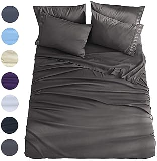 Shilucheng California King 6-Piece Bed Sheets Set Microfiber 1800 Thread Count Percale 16