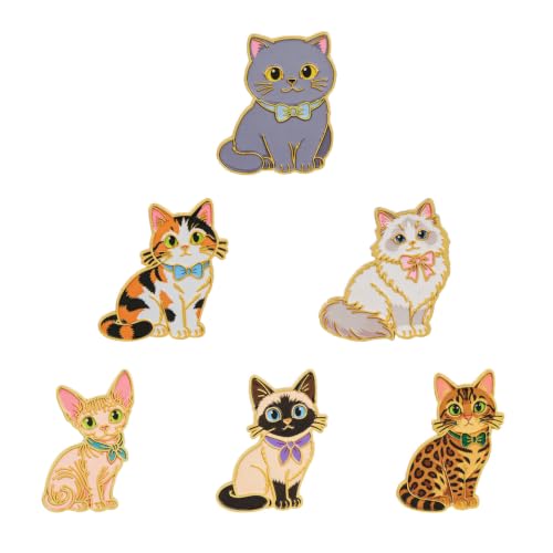 BKBKAAK 6Pcs Cute Cat Enamel Pins, Kitten Lapel Brooches for Backpack