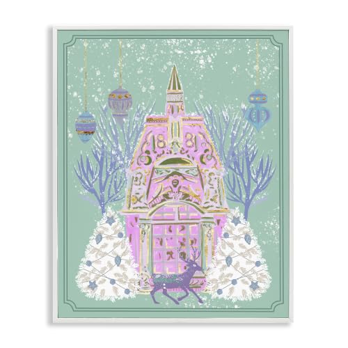 Pastel Holiday Snowy Architecture, 11 x 14 Inch Framed Giclée Print