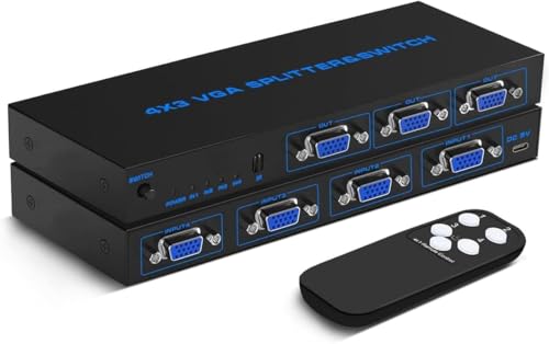 Image of Tobo VGA Splitter 4 in 3 Out Screen Duplication Support Mirror Mode Only Y Splitter Computer Monitor VGA SVGA Port with 1M Cable Support 1080P 60Hz for Laptop PC to Monitor-TD-956CC.