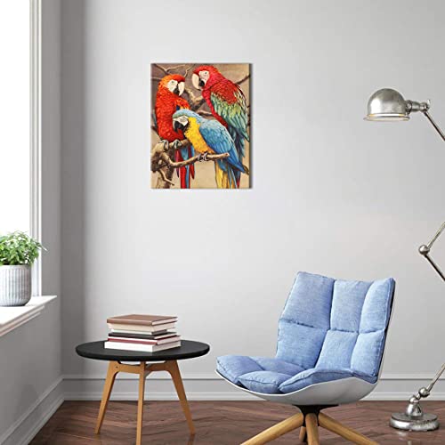 Henarts Yellow Wings Green Wings And Turquoise Macaws Canvas Print Parrot Wall Art Birds Poster Painting Giclee Modern Artwork Home Decor Stretched And Framed For Bedroom Living Room Office Apartment Decoration Easy To Hang #TOP4