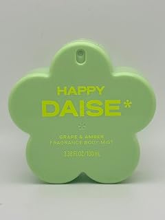 Happy Daise Grape & Amber Fragrance Body Mist, Green Flower-Shaped Bottle, Fresh Grape and Sweet Jasmine Scent, 3.38 fl oz