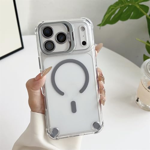 HJZSZX For iPhone17 Pro�p�}�O�l�b�g���N���A�X�}�z�P�[�X ���C�����X�[�d�Ή������Y�v���e�N�^�[�X�^���h�J�o�[�iFor iPhone17 Pro�p/�O���[�j
