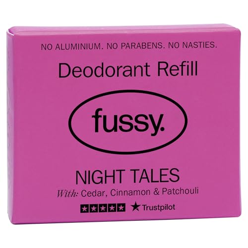 Fussy - Natural Deodorant Refill - Aluminium Free - Flora Scent - 24 hour protection - 100% effective - Night Tales - Cedar, Cinnamon and Patchouli - Vegan & Cruelty Free