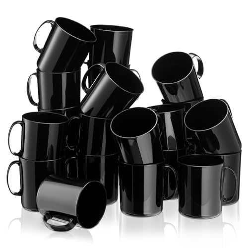 SiliFine 24 Pcs Plastic Mugs with Handle 12 oz Unbreakable Plastic Coffee Mug Reusable Plain DIY Plastic Coffee Mugs for Christmas Tree Gift for Water Milk Tea Home Restaurant (Black)